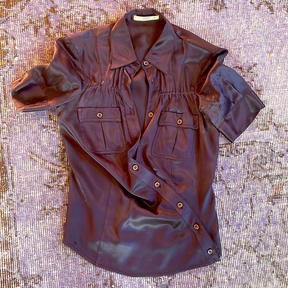 Gorgeous Iconic Asymmetrical Navy Silk Prada Blouse